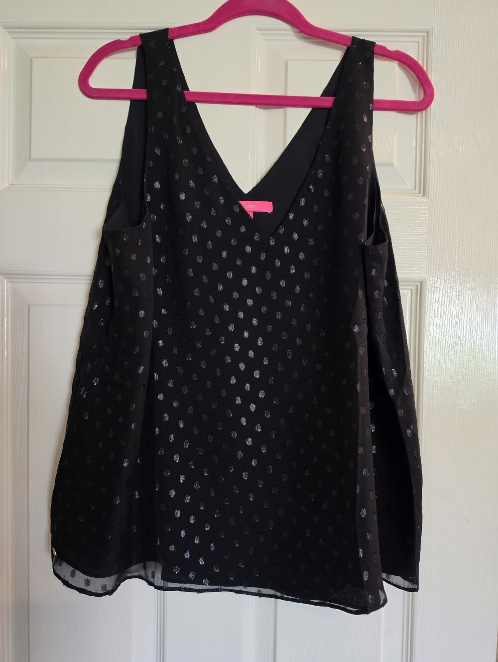 Lilly Pulitzer Black Metallic Dot V-Neck Florin Tank